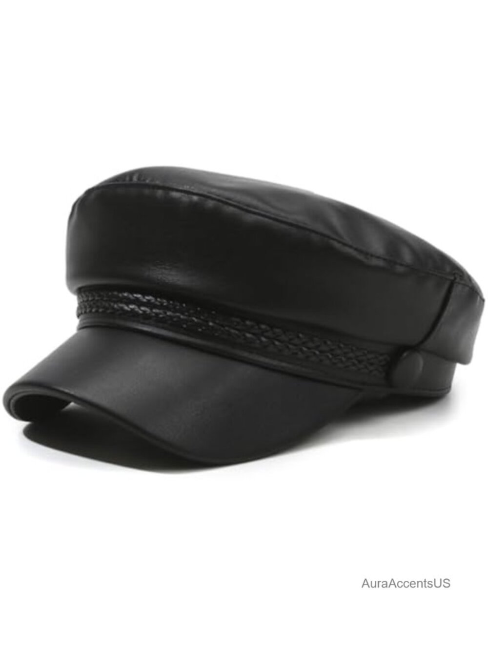 PU Leather Newsboy Cap Adjustable Faux Leather Cabbie Hat Vintage
